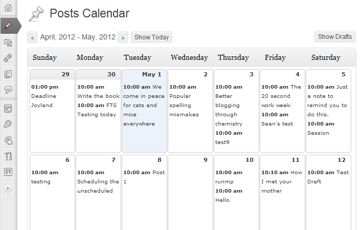 calendario editorial del plugin